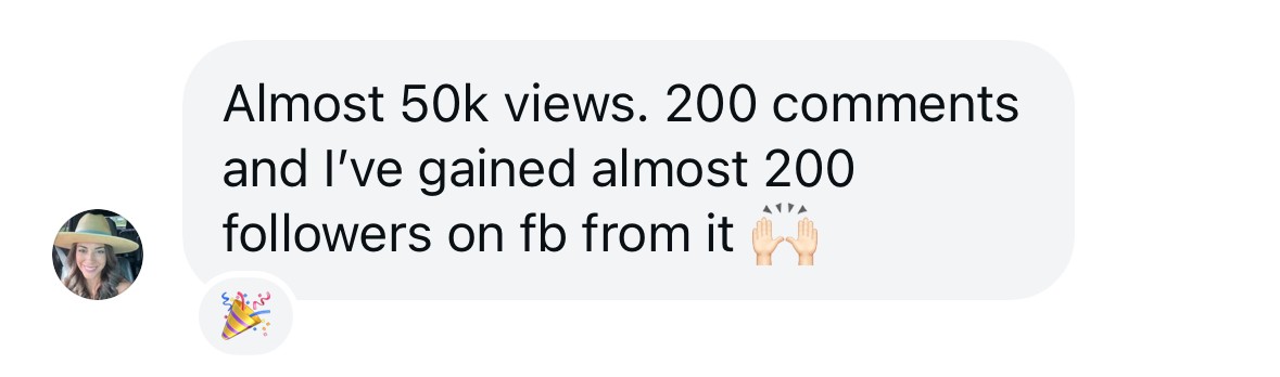 Client message: almost 50k views and 200 new followers